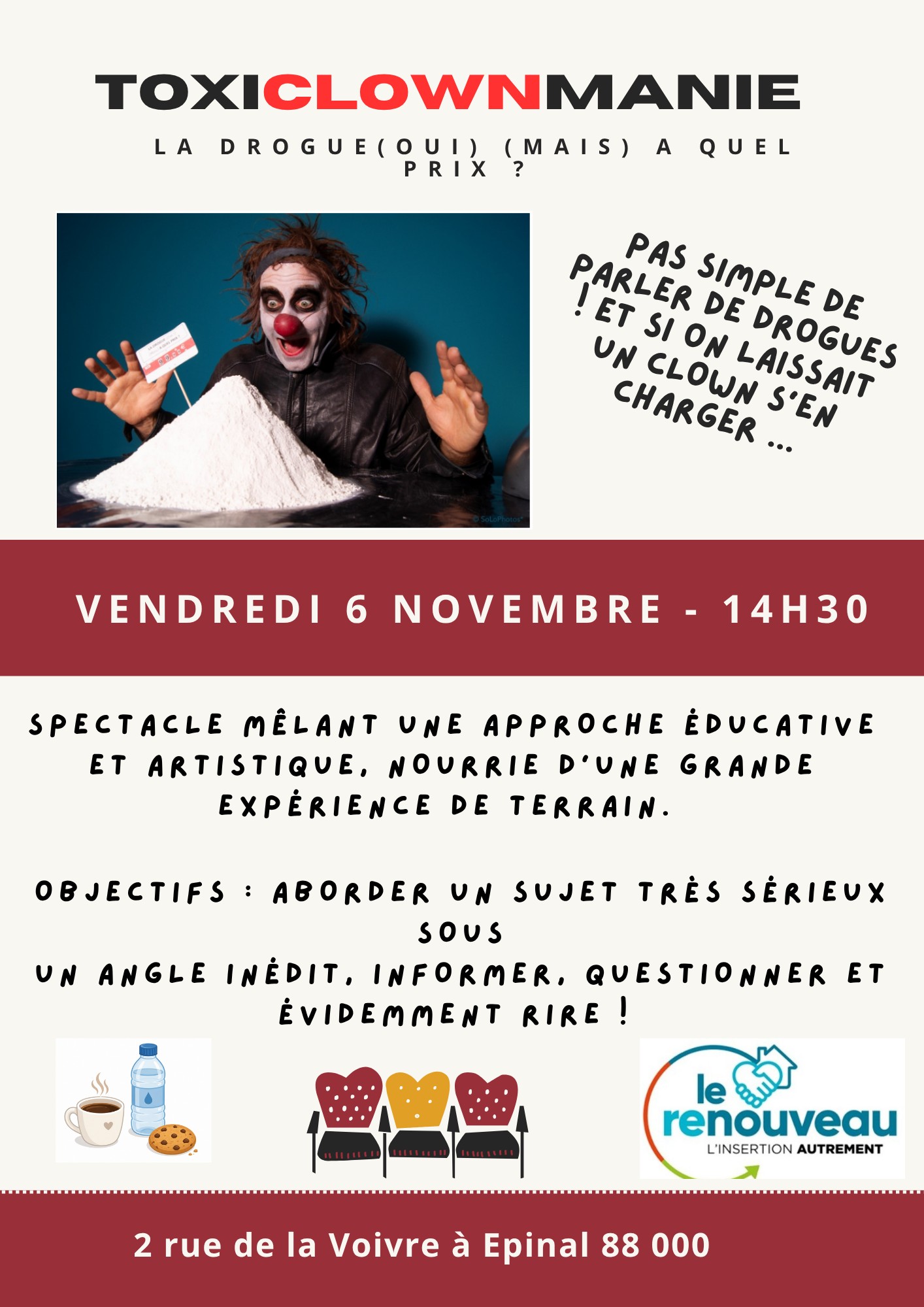 Affiche du spectacle ToxiClownManie par Michel Machin